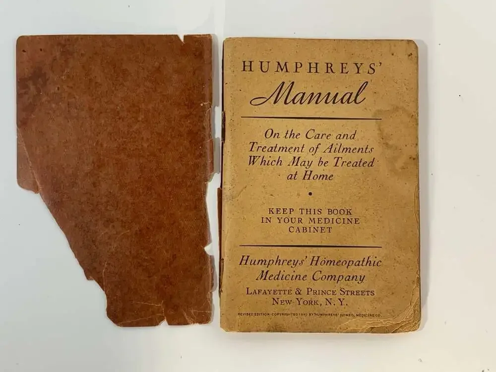 Ephemera Medicine Vintage 1943 Humphreys' Manual For Colds Ailments Homebook